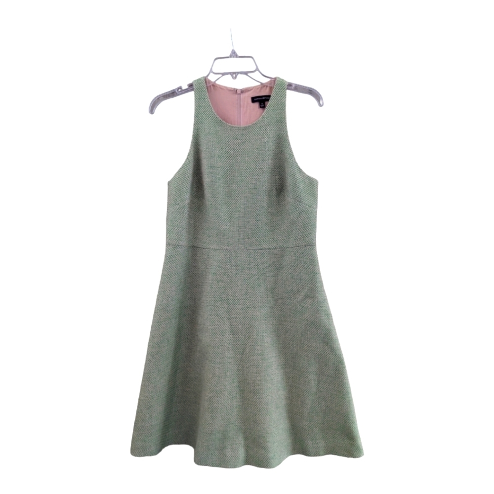 Banana Republic Green and Cream tweed Linen blend skater skirt sleeveless,size 8